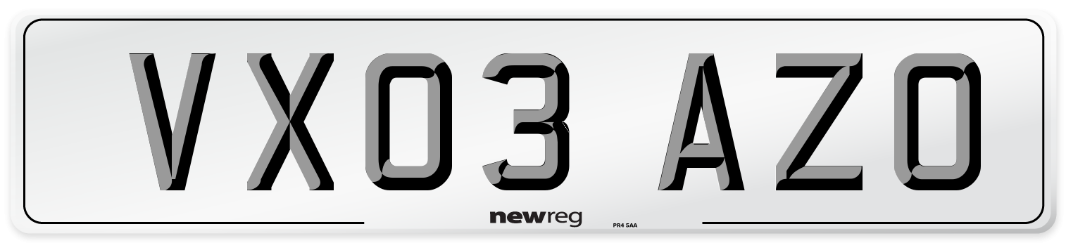 VX03 AZO Number Plate from New Reg